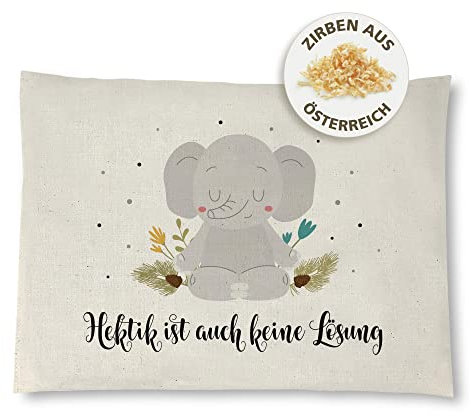 reelax.me Zirbenkissen 26x19 cm - Zirbenholz Kissen aus Baumwolle gefüllt mit Zirbenholzspänen aus Österreich - Handgemachtes Zirbenholz Produkt Motiv Elefant