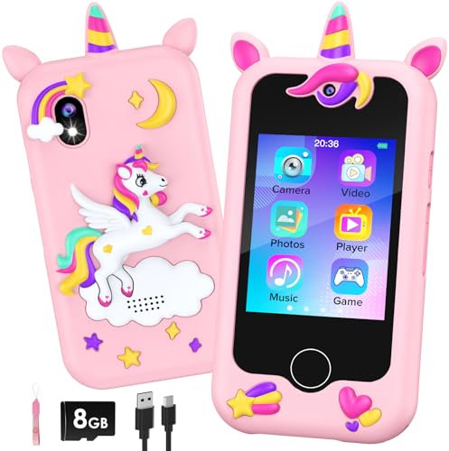 GREENKINDER Kids Smart Phone Toys for Girls, 2.8 Inch Touchscreen with Dual Camera, MP3 Music Player, Age 3-8, Pink