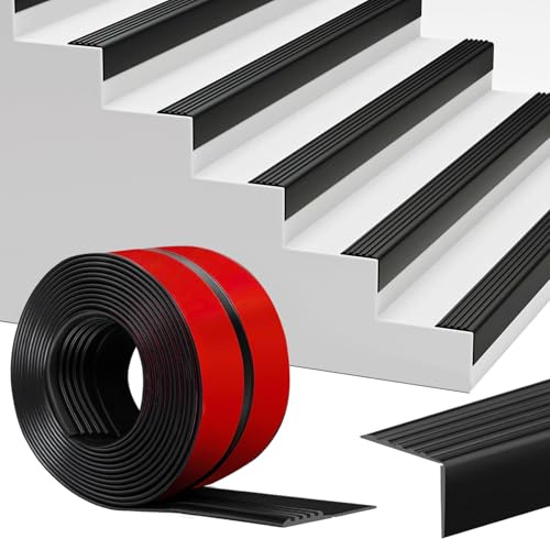 Perfil para Bordes de Escaleras Autoengluible 4M, 45x50mm Perfil Antideslizante para Escalones, Banda de Bordes de Escaleras de PVC, Protección de Bordes de Escaleras, Negro