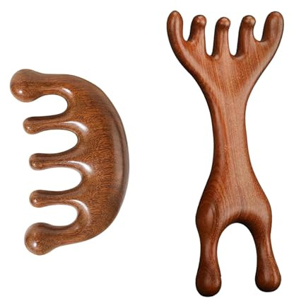SANTUO 2 Stück Holz Kopfhaut Massagebürste Kopfmassage Kamm aus Holz Funktion Hair Massager Scalp Natürliche Kopfmassage für Entspannung Durchblutung ideal für Zuhause oder unterwegs
