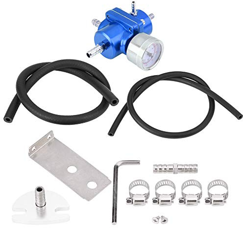 Universal Aluminum Fuel Pressure Regulator Gauge Hose Kit 0 140 PSI Adjustable High Performance Fuel Pressure Regulator Kit for Most Cars Red Blue Optional (Blue)