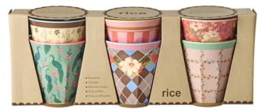 ReWu Rice Melamin Becher - Pfau & Blumen Print - 6er-Set Becherset Kinderbecher Campingbecher Campinggeschirr Trinkbecher Melamingeschirr Bruchsicher BPA-frei 160ml