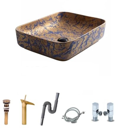 HTTGDGDH Lavandino da Bagno Lavabo Blu Scuro Dorato Lavabo Singolo Lavabo da Appoggio Lavabo da Hotel in Stile Nordico Bagno in Ceramica Uso Domestico Lavabi da Appoggio per Bagno(Un Colore-B)