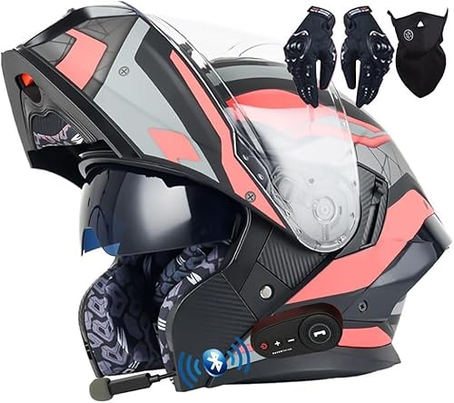 Casque De Moto Modulaire Bluetooth, Intégral, Rabattable, Double Visière, Homologué Dot/ECE, avec Double Haut-Parleur Et Microphone, pour Adultes, Hommes Et Femmes B,L(59~60CM)