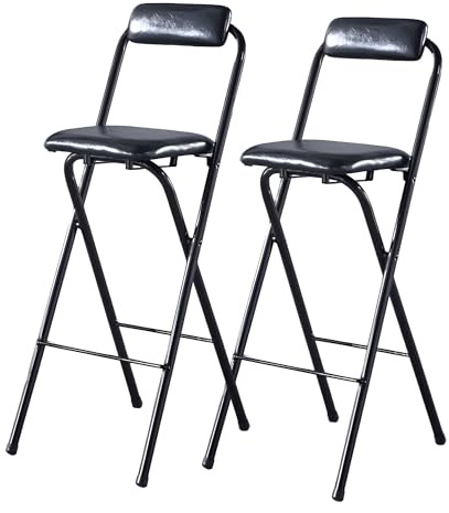 Sedia Da Bar Set Di 2, Sgabello Pieghevole Portatile, Sgabello Alto con Schienale Sedile Imbottito(Zwart,70cm/28in)