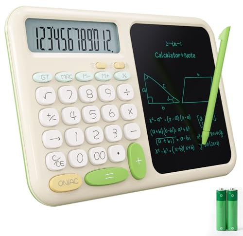 GUYUCOM Calcolatrice con tablet di scrittura e penna la scuola Calcolatrice Kawaii standard per scrivania per il rientro a scuola Calcolatrice non scientifica Calcolatrice di base verde per