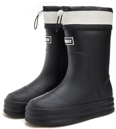 Zapatos de lluvia para mujer Ropa de abrigo Cien Arnés Boca acolchada Forrada Fondo Grueso Cómodo antideslizante Cocina Zapatos de goma Botas de lluvia, Negro , 41 EU
