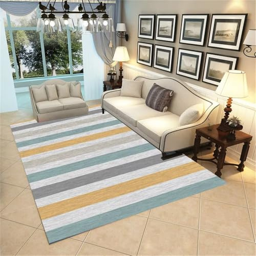 WBDYMX Teppich Nach Mass 100x120CM Babyzimmer küchenteppiche Blauer und gelber Streifenteppich. Grau für die küche Baby Jugendzimmer