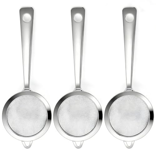 VNIDJGB 3 Pcs Small Sieve,Stainless Steel Small Siveve with Handle,Durable Strainers Sieve for Sifting Straining & Draining Baking,Mini Fine Mesh for Cocktail,Loose Tea,Baking,Juices