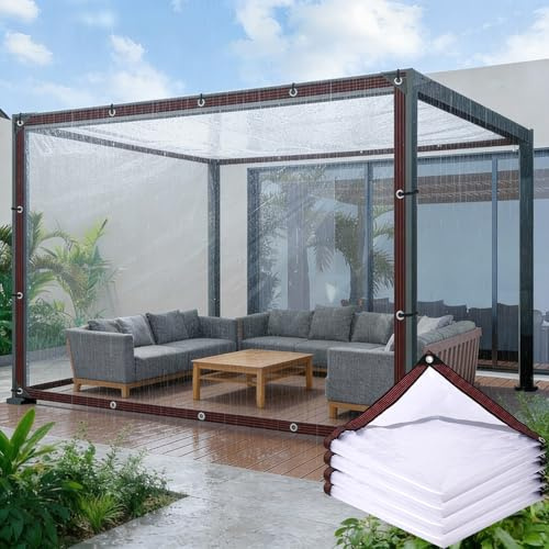 Telone Occhiellato 220 x 340 cm 80 G M², in PVC Resistente Uv, Antipioggia Antistrappo, Antipolvere, Protezione Dal Vento, Telone Trasparente con Occhielli per Esterni, incolore
