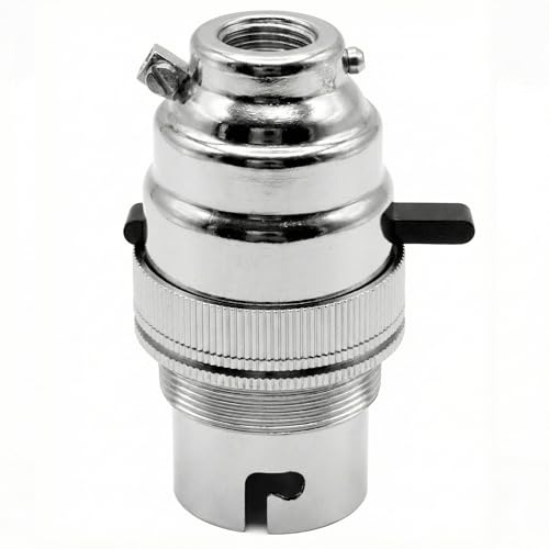 LEDSone Safety Switch Lamp Bulb Holder B22 BC Bayonet Shade Ring, 10mm/M10 x1 Bottom Entry, Brass, Child Safe Switch Push Bar Locks Off to Cut Power if lamp Bulb not Inserted UK (Chrome)
