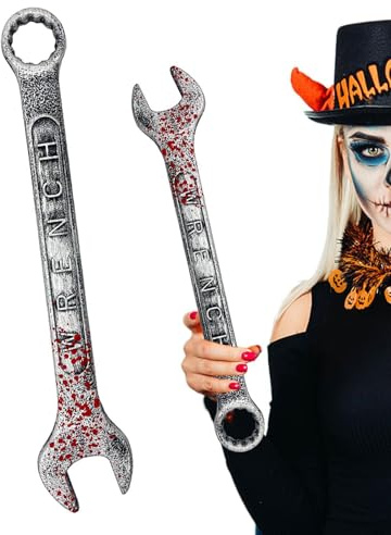 Blodig skiftnyckel – halloween simuleringsnyckel, justerbar skiftnyckel | falsk rostad metalleffekt rollspel instrument för skrämmande festdekoration för barer rymliga evenemang cosplay