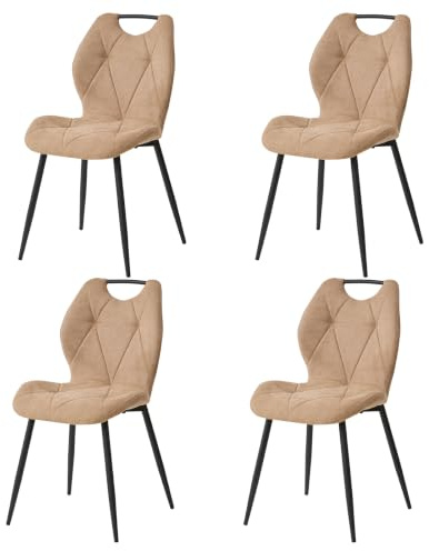 GrandCA HOME Set med 4 matstolar i linne, matsalsstolar med ryggstöd, ergonomisk stol med metallben, tygkuddar, nordisk stil, khaki