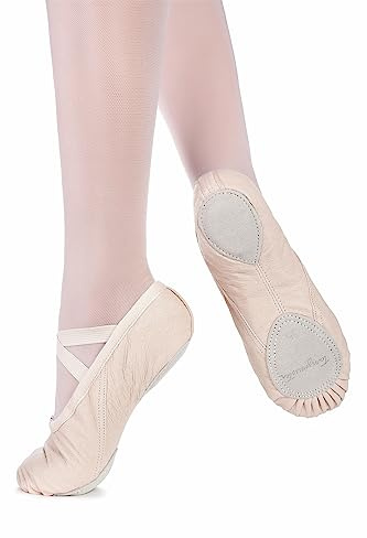 tanzmuster Ballettschuhe Damen - Toni - Leder - Geteilte Ledersohle - Ballettschläppchen für Erwachsene - beige Tanzschuhe fürs Ballett, Sandfarben, 40