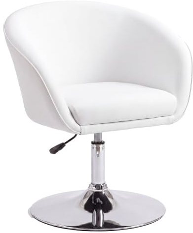 FineBuy Relaxsessel Kunstleder Weiß Drehbar, Cocktailsessel | Loungesessel mit Trompetenfuß, Clubsessel in Leder-Optik bis 120 kg, sicherer Stand, bequeme Polsterung