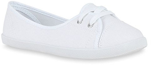 stiefelparadies Klassische Damen Ballerinas Sportliche Stoff Slipper Flats Sneakers Slip-ons viele Farben Schuhe 49747 Weiss 37 Flandell