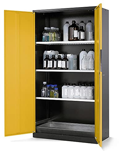 ASECOS Chemikalienschrank, 2-türig ohne Sichtfenster, Sicherheitsgelb 3 Fachböden, HxBxT 1950x1055x520 mm