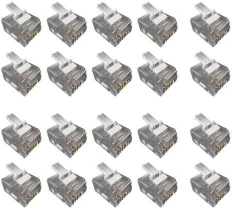rhinocables RJ11 Ends Crimp Plugs Phone ADSL Modem Cable 6P4C Connectors 4 Contact Wires - Telephone Line End Connectors for Clear Communication, Ideal for Home and Office Use (20 Pack)
