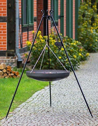 BlackOrange XXL Schwenkwok - Schwenkpfanne Ø 70 cm + Dreibeinstativ 200 cm hoch, konkave Beine mit Kurbel und passende Karabinerkette