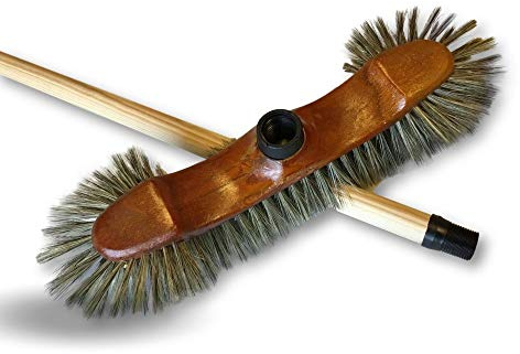 Balai de ménage Demi-tête | Garnissage Soie Grise | Monture Composite Apparence Bois Verni | Manche Bois avec accroche 1,25 m | Appartement intérieur | Kibros 211104MB