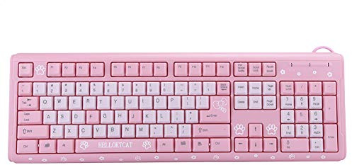 VBESTLIFE Kabelgebundene USB-Tastatur, ultradünne kabelgebundene, niedliche Cartoon-Silent-Tastatur Universal für Home-Office-Laptops(Rosa)