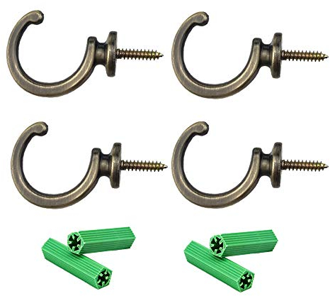 Sweieoni Ganci per Tende 4 Pezzi Ganci a Vite Ganci Decorativi Fermatende Decorativi Ganci Ganci per Viti da Soffitto Gancio Attaccapanni per Tenda Vestiti Chiave Ganci, per Tende (Bronzo)