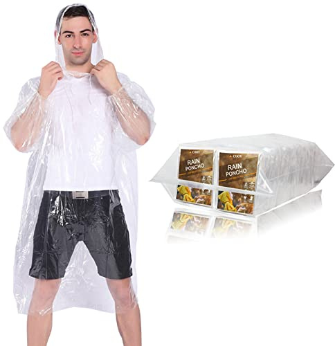 COOY Rain Ponchos,with Drawstring Hood （100 Pack） Emergency Disposable Rain Ponchos Family Pack for Adults,Clear…
