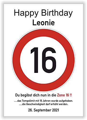 16 Jahre Happy Birthday Verkehrszeichen Karte - Geschenk zum 16. Geburtstag Geschenkidee Junge Geburtstagsgeschenk Mädchen fünfzehn Party Deko Bild Geburtstagskarte