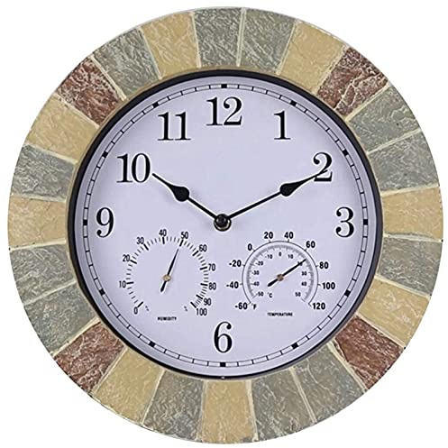 SBTXHJWCGLD Horloge Murale de Jardin extérieur, thermomètre et hygromètre en résine de 14 Pouces Horloge de Jardin avec Anneau étanche et Couvercle étanche Horloge extérieure étanche Décoratio