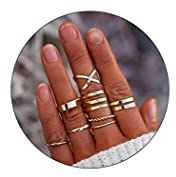 Edary Boho Knuckle Rings Set Gold Kreuz Stapelringe Ring Midi Joint Knuckle Ring Schmuck für Frauen und Mädchen (8 Stück)