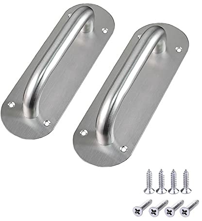 Pull Push Türgriffe Edelstahl Schiebe Türgriff Scheunen Griff Silber Schrank Türgriffe, Edelstahlgriff mit Rückenplatte mit Schrauben, 2PS(oval, 200 x 65 mm)