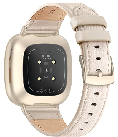 Tuocal Leder Armband Kompatibel für Versa 3 Armband/Versa 4 Armband Damen Herren, Echtleder Ersatzband Weiches Atmungsaktives Ersatzarmband Kompatibel mit Versa 4 / Versa 3 / Sense 2 / Sense