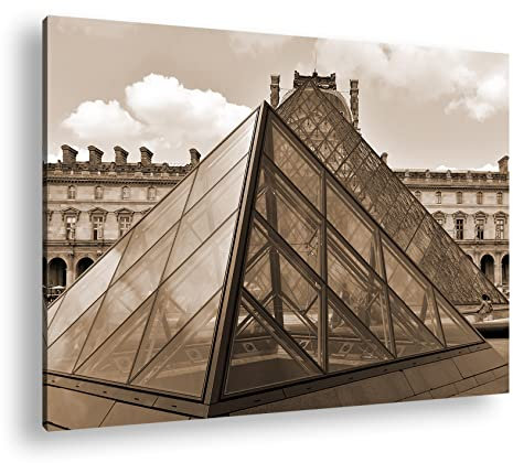 deyoli Jalousie Pyramide in Paris Effekt: Sepia Format: 60x40 als Leinwandbild, Motiv fertig gerahmt auf Echtholzrahmen, Hochwertiger Digitaldruck, Kein Poster oder Plakat