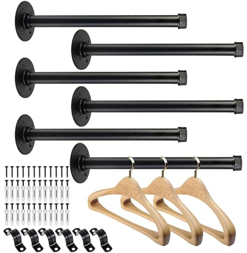 PINTUSON 6 Pcs Industrial Pipe Clothes Bar 12 Inch - Wall Mount Clothing Rack - Face Out Wall Clothing Rods for Commercial Retail Boutique Shirt Display