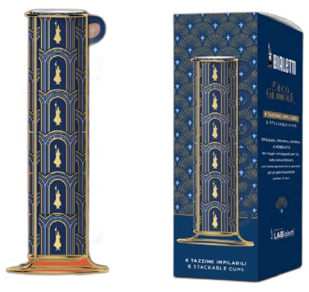 Bialetti Set di 6 tazze impilabili blu Art Deco' Glamour con struttura in metallo
