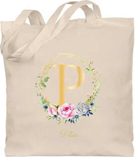 Baumwolltasche - Initialen - Anfangsbuchstabe Geschenkidee - Individuelles Geschenk mit Namen personalisiert Buchstaben bedrucken Custom Gift selbst gestalten - Unisize - Naturweiß - beutel