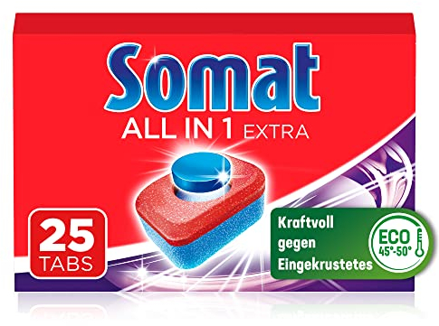 Somat All in 1 Extra Spülmaschinen Tabs (25 Tabs), Geschirrspül Tabs für strahlende Sauberkeit auch bei niedrigen Temperaturen, bekämpfen selbst verkrustete Rückstände