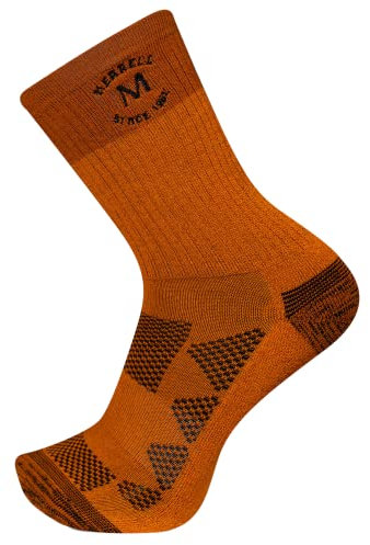 Merrell Men's and Women's Moab Hiking Mid Cushion Socks-Moisture Wicking & Arch Support Calcetines, Naranja, Medium-Large Unisex Adulto