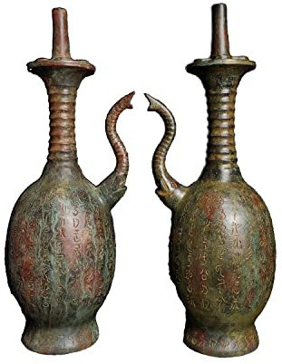 INPETS Bronzefigur Elefantenstamm Inschrift Topf Paar 42 cm hoch Figuren Ornamente Geschenke Kunst Handwerk Chinesische Antiquitäten / 499