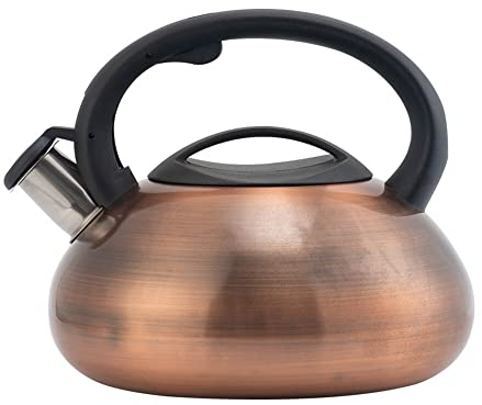 LICHENGTAI Bouilloire Théière sifflante, 3L théière Voyage Théière en Acier Inoxydable Bouilloire Sifflante INOX Bouilloire à Thé avec Manche pour cuisinières à gaz à Induction, Bronze 3L
