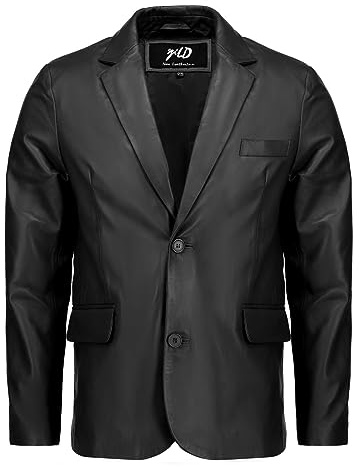 Jild Unsichtbare Nähte, lässiger Lederblazer für Herren – 2-Knopf-Verschluss, Mantel-Stil, normale Passform, Lammfell-Lederjacke für Herren, Schwarz, M