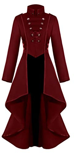 Steampunk Damen Jacke- Gothic Frack Damen Mantel -Punk Gehrock Damen Mittelalter Viktorianischen Button Mäntel Palast Vintage Smoking Klied für Frauen Halloween Kostüm Karneval Party Cosplay Kleidung