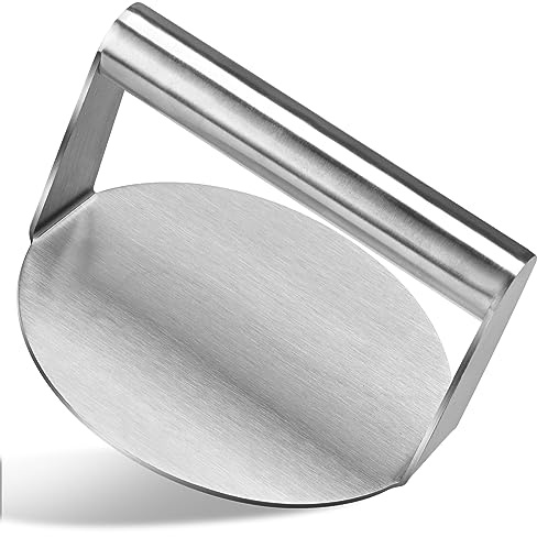 Burger Press Stainless Steel Burger Smasher for BBQ, Flat Top Griddle Grill Cooking, 5.51 Inch Round Heavy-Duty Meat Press Non-Stick Grill Press for Steak Paninis Bacon Beef Patty Sandwich Hamburger