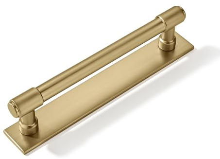 khtumeware 5 Pack 5 inch (128 mm) Center to Center Brushed Gold Cabinet Pull Backplate with Base Plate Zinc Solid Brushed Brass Kitchen Cabinet Handles Drawer Pulls Cabinet Hardware