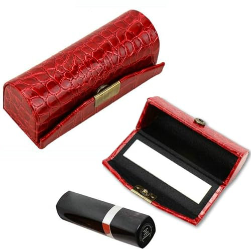 FANGHUIER Leather Lipstick Holder Box Jewelry Organiser with Mirror and Button Closure (Wine Red)