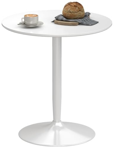 HOMCOM Esstisch für 2 Personen mit Stahlbein, 70 x 70 cm Weiß | Rutschfester Fußauflage, Säulentisch, Rund Küchentisch, Esszimmertisch, Moderner Kaffeetisch, für Küche Esszimmer Wohnzimmer
