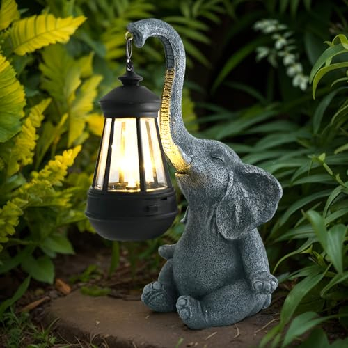 Umikk Elefanten Deko mit Solar Laterne Gartenfiguren,Leuchtturm Deko, LED Leuchtturm, Leuchtturm Lampe, Lichthaus mit LED Licht
