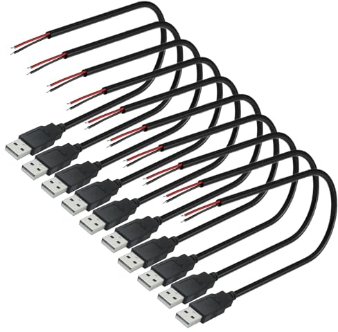 VISSQH 10 Pcs Connettore maschio USB 2.0,connettore usb a saldare,Spina USB Cavo nudo a 2 pin cavo Pigtail fai da per dispositivi USB installati o Riparazione sostitutiva fai-da-te (30 cm)