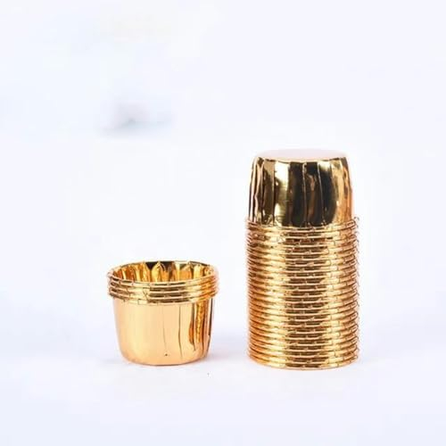 Cake Cases,Muffin Cases,Baking Cups 50 pcs Small Mini Pack Muffins Cup Paper Cupcake Wrappers Baking Cups Cases Muffin Boxes DIY Cake Tools Kitchen Baking Supplies-Small Gold (Color : Small Gold)