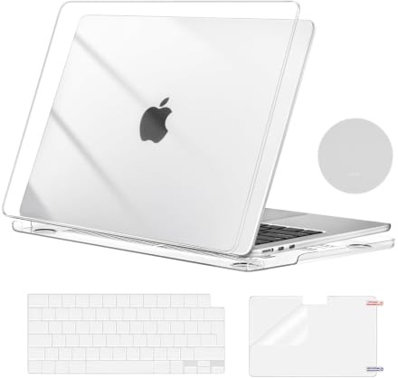 MOSISO Kompatibel mit MacBook Air 13 Zoll Hülle M5 M4 M3 M2 2026-2022 13,6 | Hartschale für Macbook Air 13,6 A3449 A3240 A3113 A2681 & Tastaturschutz & Displayschutz & Untersetzer, Kristallklar